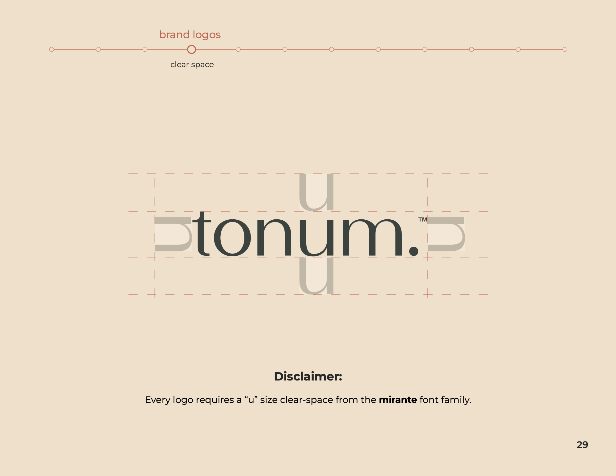Tonum wordmark clear space construction — a lowercase u of padding on every side.